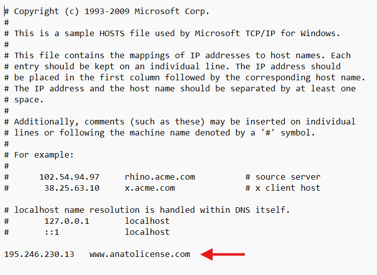 Adding the new entry to the hosts file